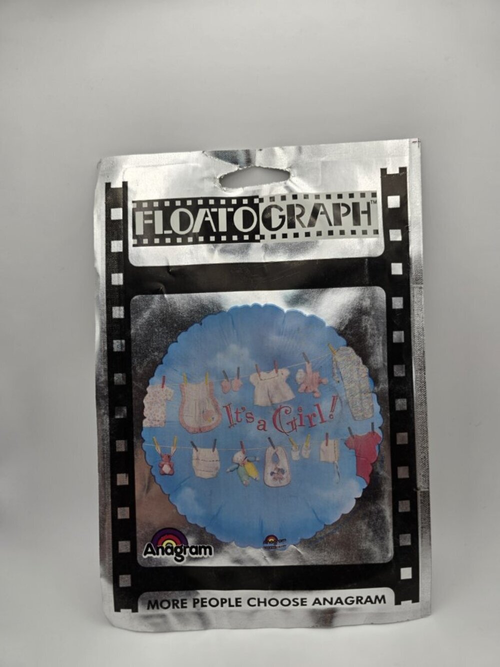 Anagram Vintage "It's a Girl!' Foil Metallic Helium Balloon 1990s Gender Reveal.